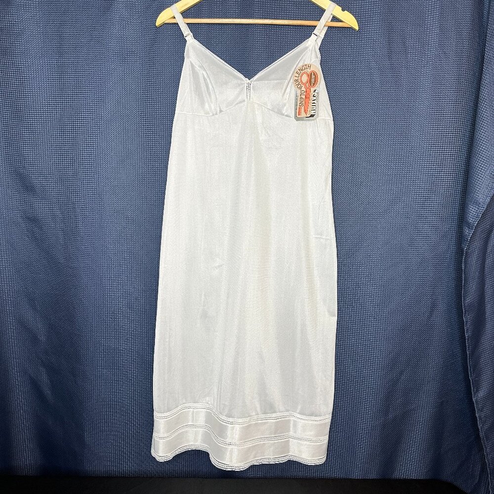 Vintage NWT Montgomery Ward white adjustable length satin slip, Size 16 - Picture 1 of 7